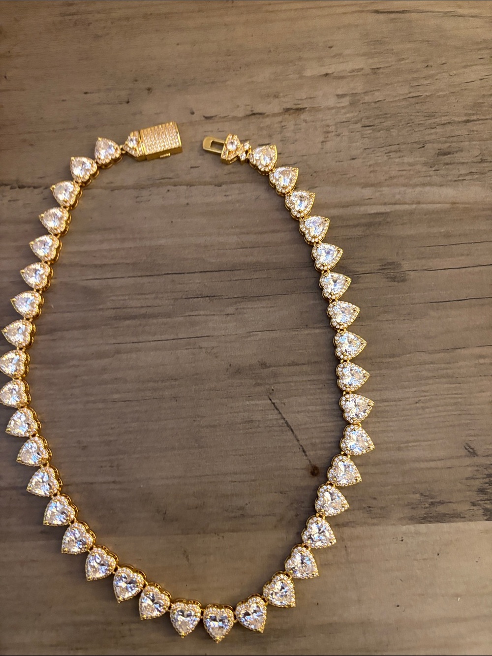 Gold Heart Tennis Necklace with Sparkling Cubic Zirconia - Women Jewelry